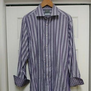 Thomas Dean Flip Cuff Shirt Mens XL Purple‎ Striped